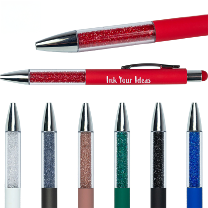Custom Recycled Glitter Grip Stylus Pen - All Colors 