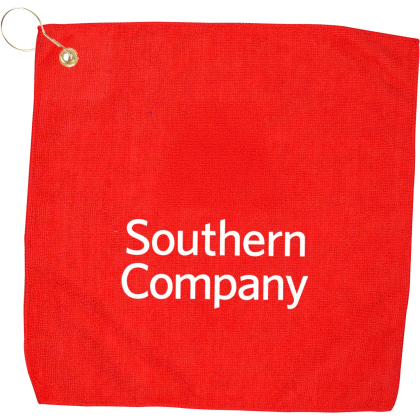 Custom 15" X 15" RPET Hemmed Golf Towel with Hook & Grommet - Red Custom 15" X 15" RPET Hemmed Golf Towel with Hook & Grommet - Red
