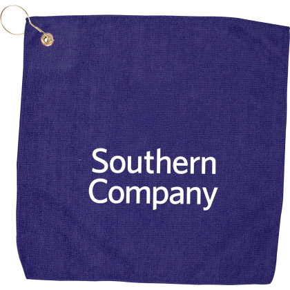 Custom 15" X 15" RPET Hemmed Golf Towel with Hook & Grommet - Purple Custom 15" X 15" RPET Hemmed Golf Towel with Hook & Grommet - Purple