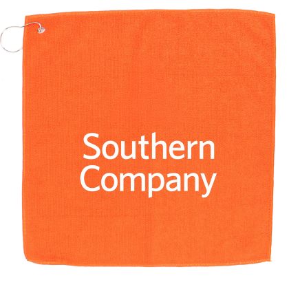Custom 15" X 15" RPET Hemmed Golf Towel with Hook & Grommet - Orange Custom 15" X 15" RPET Hemmed Golf Towel with Hook & Grommet - Orange