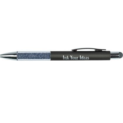 Custom Recycled Glitter Grip Stylus Pen - Blue
