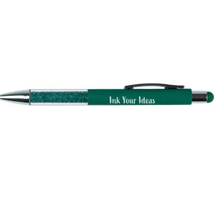 Custom Recycled Glitter Grip Stylus Pen - Green