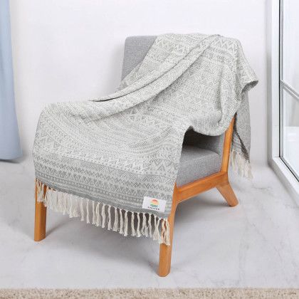 Custom Regen RPET Woven Throw Blanket - Grey Natural Lifestyle View 