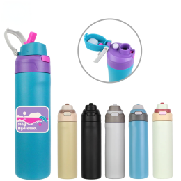 Custom 24 oz Double-Wall Stainless Steel Bottle with 2-in-1 Lid - All Colors