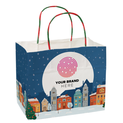 Custom Christmas Village Handle Shopper Logo Bag - Front
