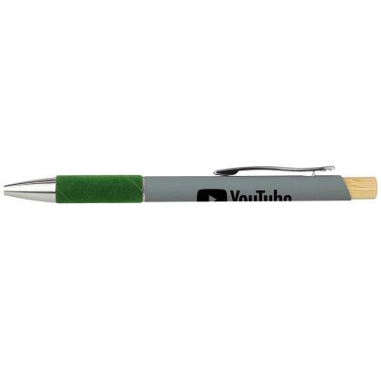 Custom Recycled Aluminum Pen Featuring a Velvet Grip - Green
