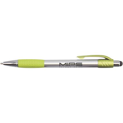 Custom Premium Silver Stylus Pen with Metallic Accents - Chartreuse 