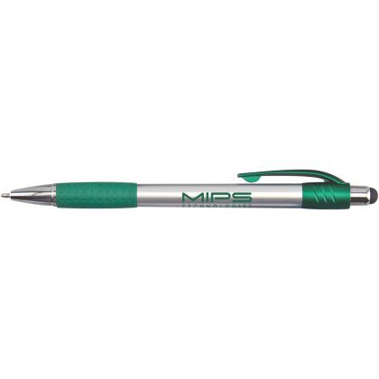 Custom Premium Silver Stylus Pen with Metallic Accents - Green 