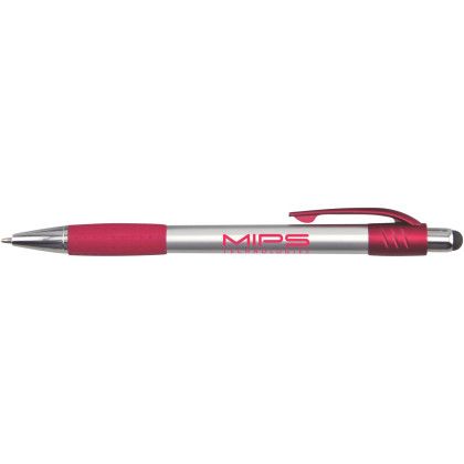 Custom Premium Silver Stylus Pen with Metallic Accents - Red