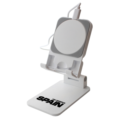 Custom iStand Plus with Removable 15W MagSecure Wireless Charger - White Side View 