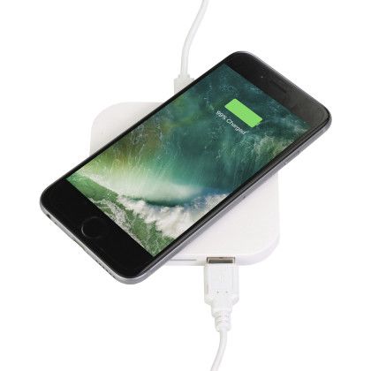 Custom iSquare Plus 5W Wireless Combo Charger - White Lifestyle View 