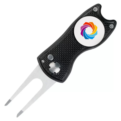 Custom TiTUS Golf Divot Tool Steel Fork, Alloy Handle & White Ball Marker - Black 