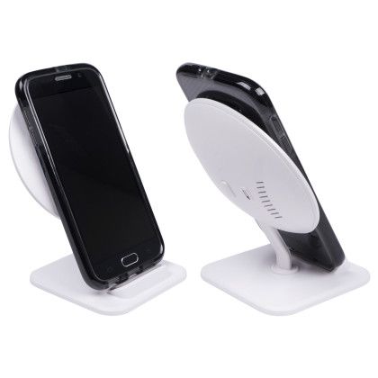 Custom iStand 5W Wireless Charger - White Round Lifestyle View 