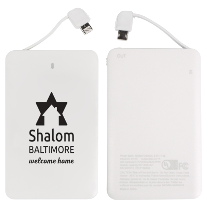 Custom iTwist 2,500mAh UL 3-in-1 Power Bank - White Front View 