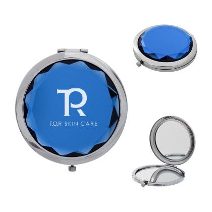 Custom Jeweled Compact Mirror - Blue Custom Jeweled Compact Mirror - Blue