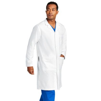 Custom WonderWink Men's Consultation Lab Coat - Embroidery - White Side View 