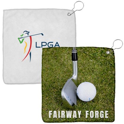 Custom 12" x 12" Sublimated Micro Fiber Golf Towel - White Lifestyle 