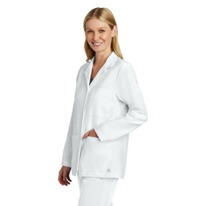 Custom WonderWink Womens Consultation Lab Coat with 3 - Button - White Side View 