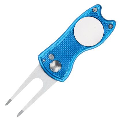 Custom TiTUS Golf Divot Tool Steel Fork, Alloy Handle & White Ball Marker - Blue 