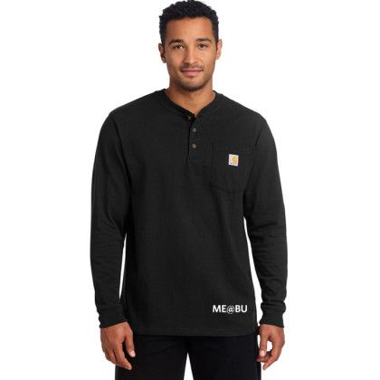 Carhartt Men's Long Sleeve Henley T-Shirt - Black on Model - Front