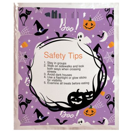 Custom Halloween Scatter Design 1 Plastic Bag - 7.5" x 9" - Safety Tips