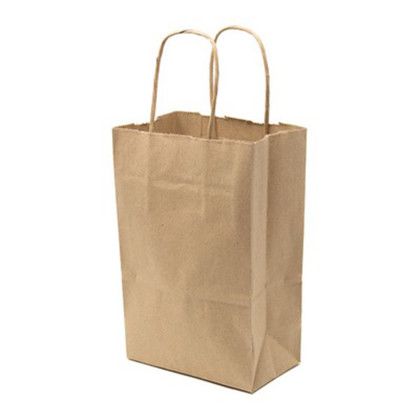 Custom One Color 1-Sided Natural Handle Shopper Paper Bag - 5.5" x 8.375" x 3.25" - Side View 