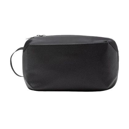 Custom Brookstone Compact Toiletry Kit Vegan Leather Travel Bag - Black Back View Custom Brookstone Compact Toiletry Kit Vegan Leather Travel Bag - Black Back View