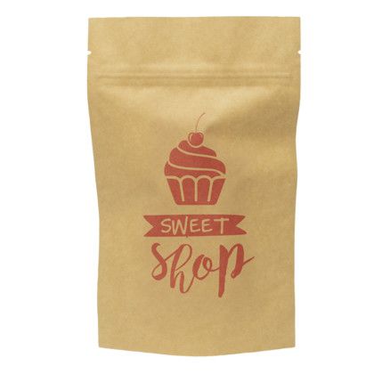 Custom One Color Stand Up Kraft Pouch with Clear Back - 5" x 8" x 2.5" - Front View 