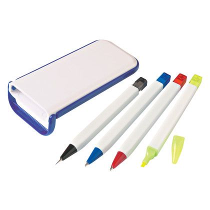 Custom 4-In-1 Writing Set - White With Blue - Open view