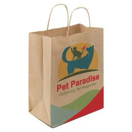 Custom Full Color 1-Sided Natural with Natural Handle Shopper Paper Bags - 8" x 10.25" x 5"