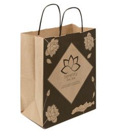 Custom One Color 1-Sided Natural w/ Black Handle Shopper Paper Bags - 8.5" x 10.25" x 5"