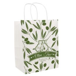 Custom One Color 1-Sided White w/ White Handle Shopper Paper Bags - 8" x 10.25" x 5"
