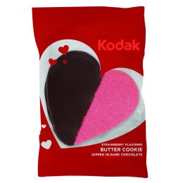 Custom Dark Chocolate Dipped Strawberry Heart Cookie - Pink