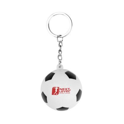 Custom Soccer Ball Stress Reliever Keychain - Black With White Front View 