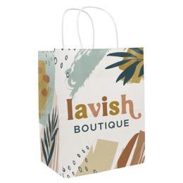 Custom Full Color White Handle Shopper Paper Bags - 8.5" x 10.25" x 5"