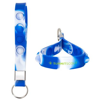 Custom Push Pop Stress Reliever Keychain - Blue/White 