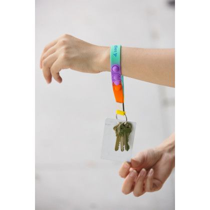 Custom Push Pop Stress Reliever Keychain - Rainbow In use 