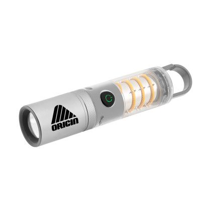 Custom LED Lantern Flashlight With Carabiner - Clear With Gray Custom LED Lantern Flashlight With Carabiner - Clear With Gray