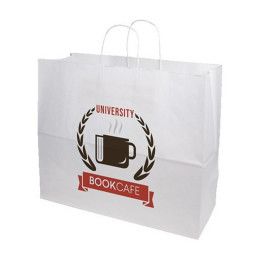 stom Full Color 1-Sided White Paper Handled Shopper Bag - 16" x 12" x 6"