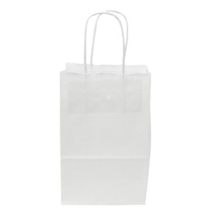 Custom Full Color 1-Sided White Paper Handled Shopper Bag - 5.5" x 8.375" x 3.25" - Back View 
