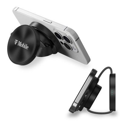 Custom Compact Bi-Fold MagSafe Travel Charging Station - Black In Use 