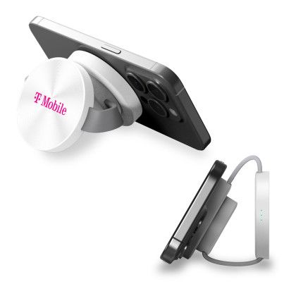 Custom Compact Bi-Fold MagSafe Travel Charging Station - White In Use 