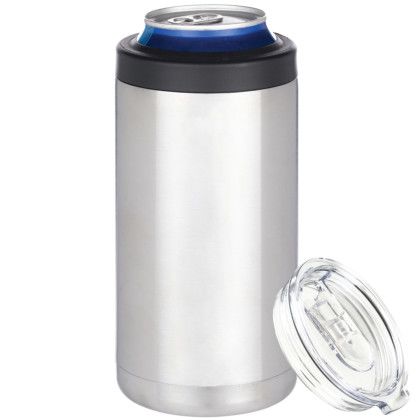 Custom Tallboy 2 in 1 Vacuum Insulated Can Holder and Tumbler - Silver In Use Custom Tallboy 2 in 1 Vacuum Insulated Can Holder and Tumbler - Silver In Use