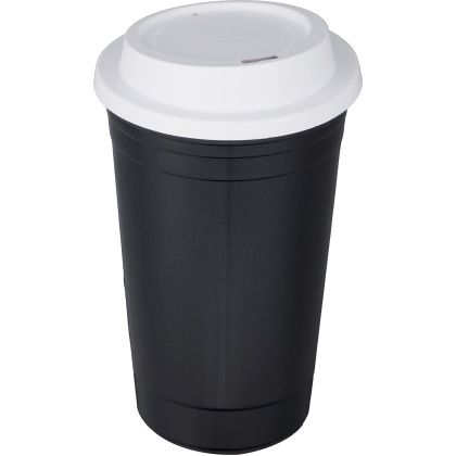Custom Traveler 16 oz Travel Cup with Sip-Through Lid - Black Front View 