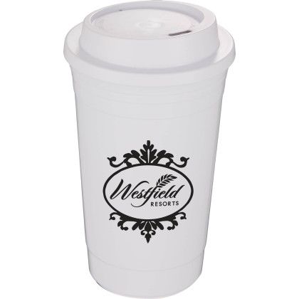 Custom Traveler 16 oz Travel Cup with Sip-Through Lid - White 