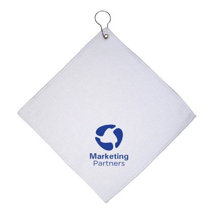 Custom Microfiber Golf Towel with Grommet and Hook - White Custom Microfiber Golf Towel with Grommet and Hook - White