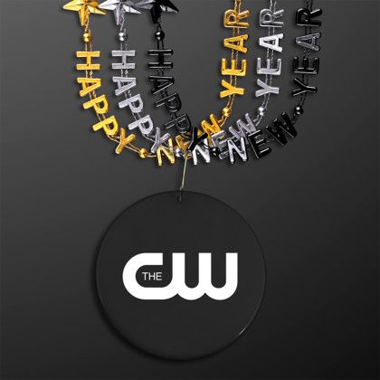 Custom Happy New Year Party Beads with Black Medallion (NON-Light Up)