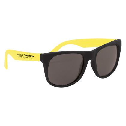 Rubberized Promotional Sunglasses with Business Logo - Black/yellow Rubberized Promotional Sunglasses with Business Logo - Black/yellow