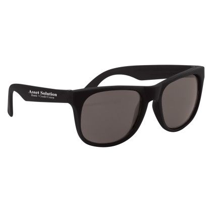 Rubberized Promotional Sunglasses with Business Logo Black Rubberized Promotional Sunglasses with Business Logo Black