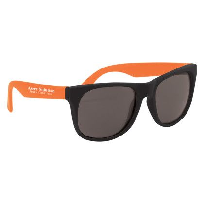 Rubberized Promotional Sunglasses with Business Logo - Black/Orange Rubberized Promotional Sunglasses with Business Logo - Black/Orange